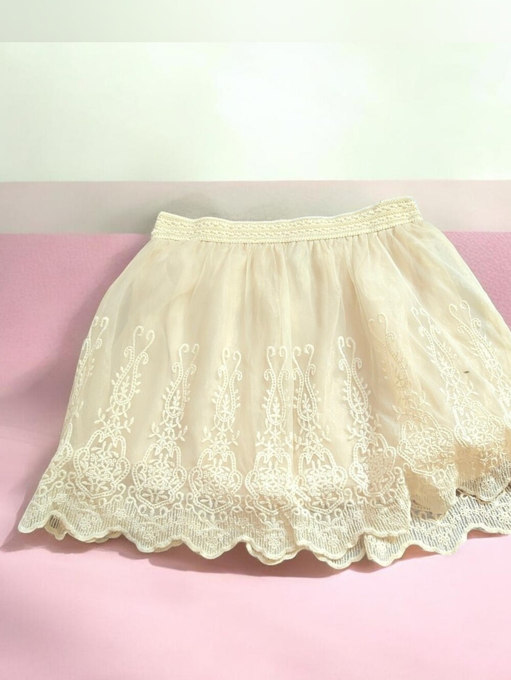 Forever 21 Cream Embroidered Lace Skirt - Women's Skirt 3 Layer